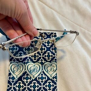 Brighton Sterling Silver Hemingway Reading Glasses with Blue Patterned Case 1.5